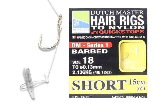 Dutch Master Hair rigs With Quickstops SHORT (15CM)Barbed-Hair rig-Preston Innovations-Size 14-Irish Bait & Tackle