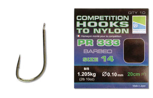 Barbed Preston Competition Hooks to Nylon-Coarse Hooks-Preston Innovations-Size 20 - 333-Irish Bait & Tackle